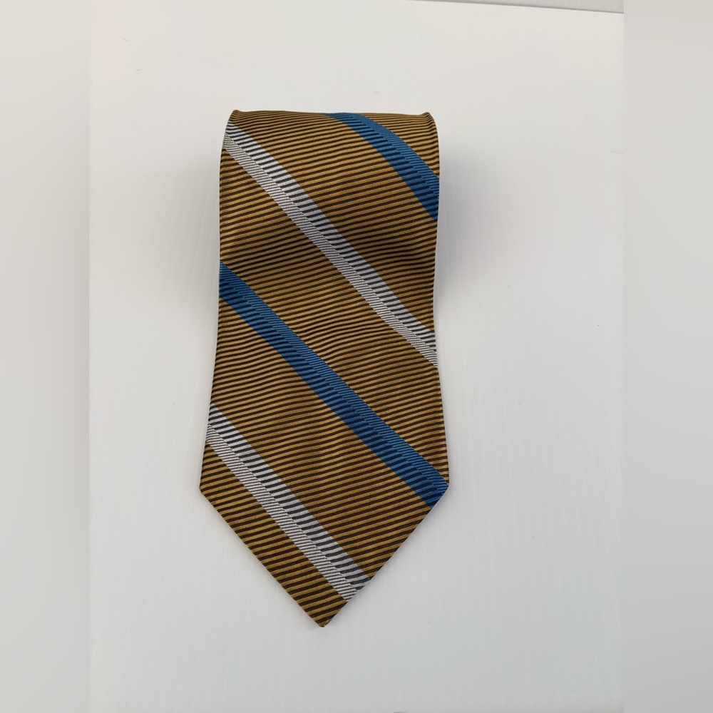 Rhodia Men's Gold Stripe Tie with Blue and Silver Accents